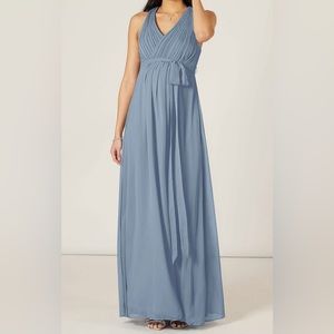Azazie Athena - Empire Ruched Chiffon Floor Length Dress - Dusty Blue -